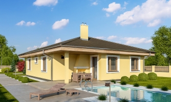 Bungalow with indoor and outdoor fireplace.